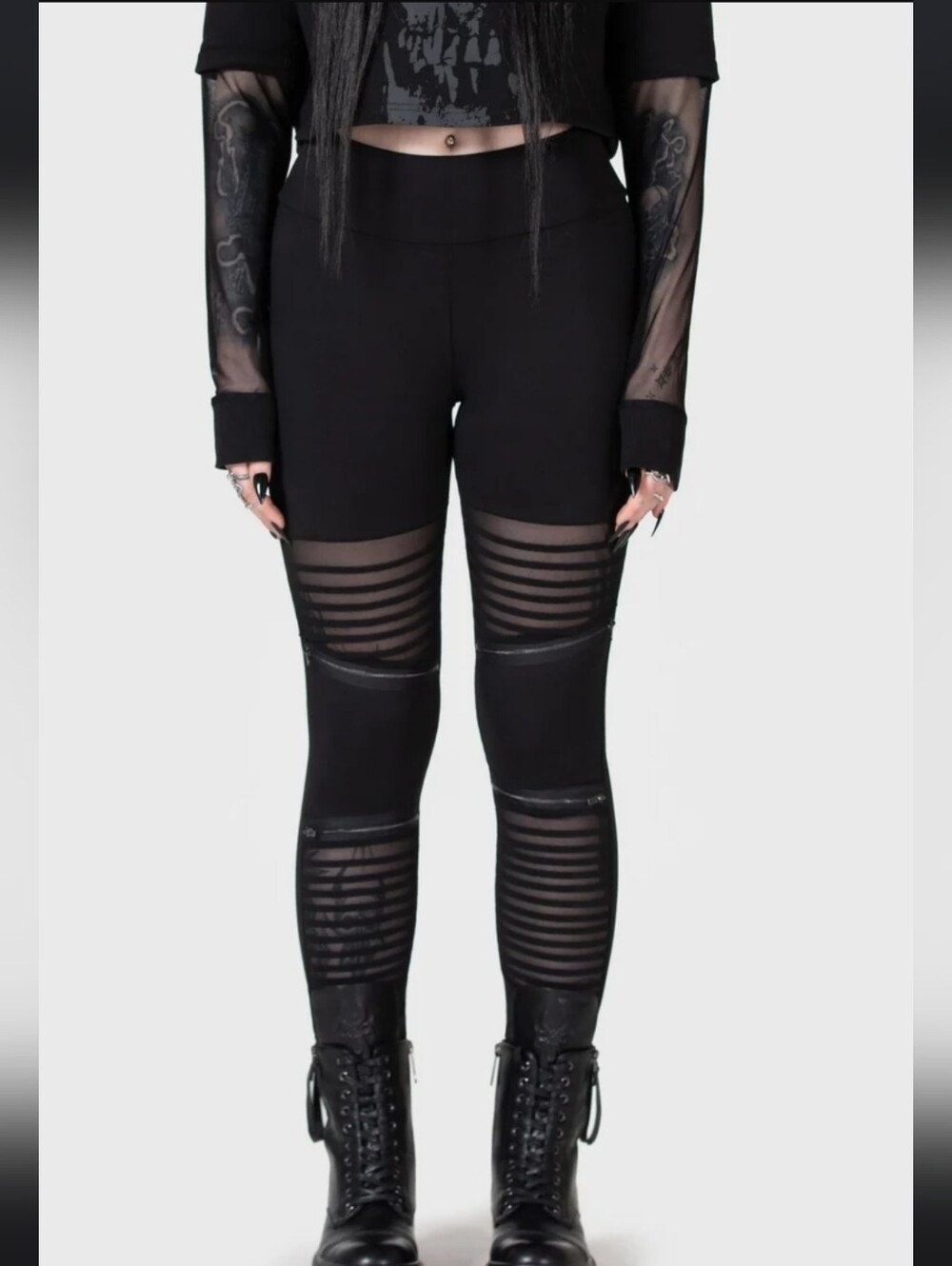 Killstar Black Striped Mesh Panel Leggings